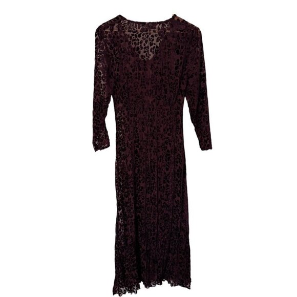Vintage 1990s Caren Joy Burgundy Laser Cut Floral Velvet Witch Sheer Maxi Dress - Picture 7 of 7